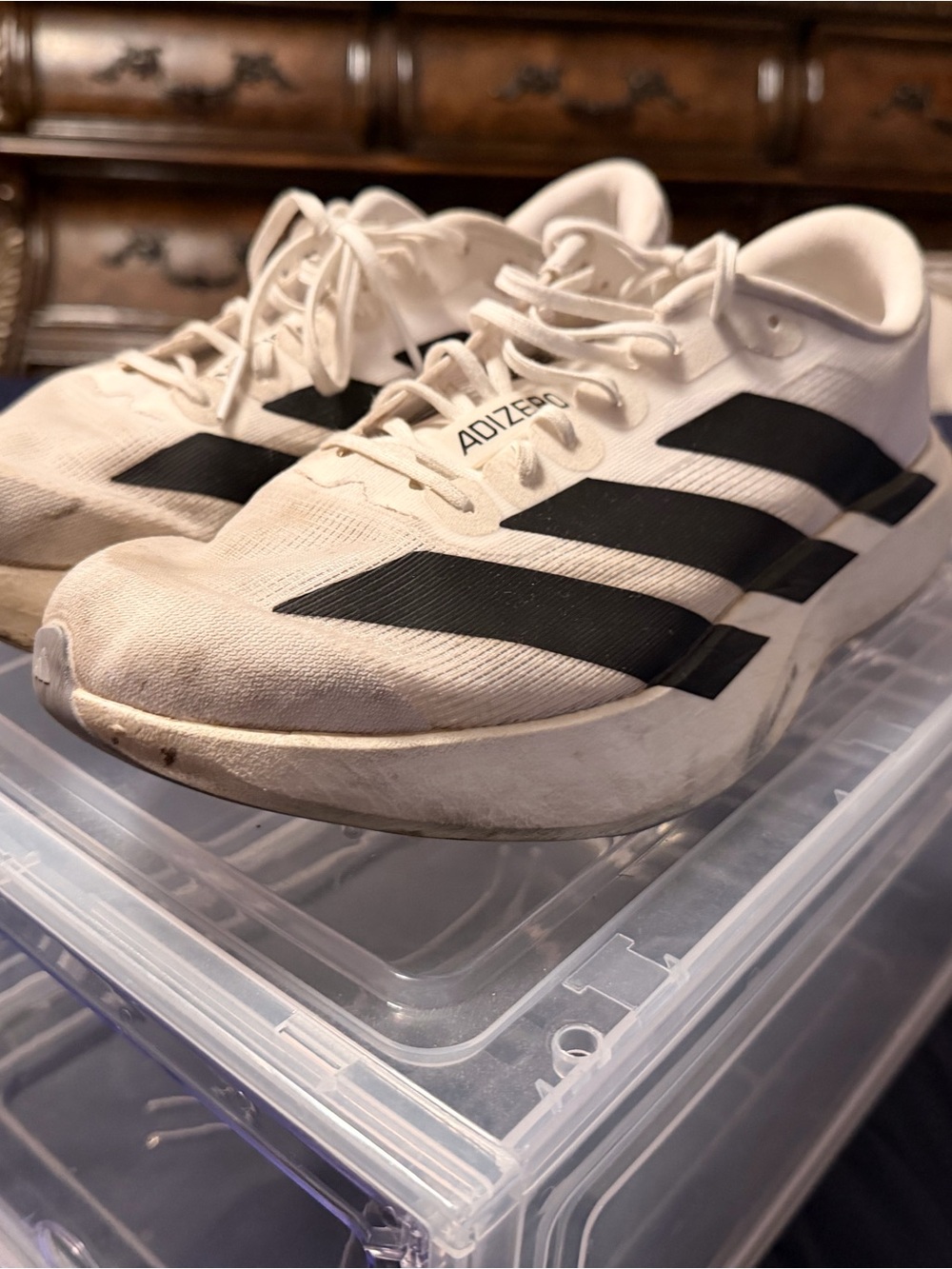 adidas White and Black Adizero Athletic Running Shoes EVO SL